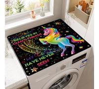 Washer Dryer Top Protector Mat,Refrigerator Microwaves Oven Top Covers,Protective Silicone Rubber Mat,Non Slip Quick Drying Washing Machine Cover for Laundry Room (Black Unicorn,23.7x23.7inch)