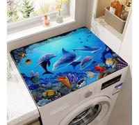 Washer Dryer Top Protector Mat,Refrigerator Microwaves Oven Top Covers,Protective Silicone Rubber Mat,Non Slip Quick Drying Washing Machine Cover for Laundry Room (Blue Dolphin,19.7x23.7inch)