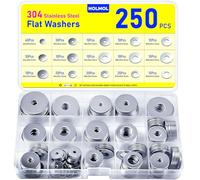 Washers 250 PCS, HOLMOL Flat Penny Washers, Stainless Steel Washer for Screws & Bolts with 15 Sizes M3 M4 M5 M6 M8 M10 M12, Flat Metal Washer Assorted