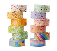 Washi Tape, 12 Rolls Washi Tape Set, Decorative Washi Tape, Cute Gold Foil Flower, Decorative Masking Tape for DIY Art & Crafts, 15 mm x 3 m