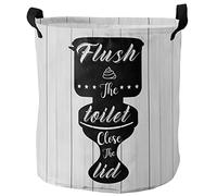 Washing Bin Rustic Grey Wood Grain Bathroom Black Toilet Flush Sign Durable Laundry Storage Organizer Dual Handles Washing Storage Bin 34X42Cm For Clothes Room Décor Dormitory