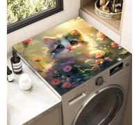 Washing Machine and Dryer Cover, Cute Kitten Anti-slip and Dustproof, Decorative Cover for Laundry Room and Kitchen, Protecting The Top of Washing Machine and Dryer (COLOR-1,50x50cm)