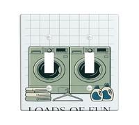 Washing Machine Bathroom Double Light Switch Cover Plate, Modern Minimalistic Detergent Towels N/a Green Plastic Standard Size Wall Switch Plates Accents for Living Room Bedroom Home Office Decor