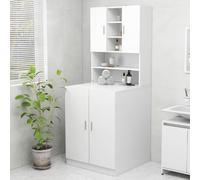 vidaXL White Washing Machine Cabinet - Indoor Bathroom Cupboard with 2 Doors and 9 Compartments (70.5 x 25.5 x 90 cm) - 808386