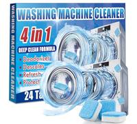 Washing Machine Cleaner, Deep Clean 24 Tablets for Year-Round, Descaling Agent, 4 in 1 Function, Suitable for HE, Top Load and Front Load Washer Cleaner, Removes Odor, Grime and Build-Up, Septic Safe