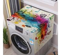 Washing Machine Cover for Top Load Dustproof Colorful Music Washer And Dryer Cover with Storage Pockets Household Appliance Covers Washable Top Protector Mat Pad for Laundry & Kitchen