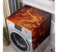 Washing Machine Cover for Top Load Dustproof Red Flame Music Note Washer And Dryer Cover with Storage Pockets Household Appliance Covers Washable Top Protector Mat Pad for Laundry & Kitchen