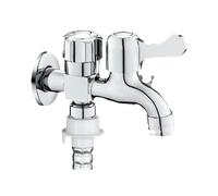 Washing machine faucet with inlet and two outlets dual head household outlet control universal connector(Light Grey)