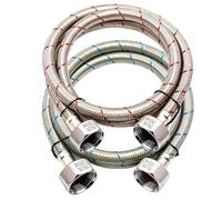 Washing Machine Hoses 4 Ft with Hex Nuts, 2 Pack 3/4" FHT GHT Red Blue Hot/Cold Water Supply Lines, Garden Hose Thread Heavy Duty Braided 304 Stainless Steel & Copper Core, No-Leak Installation
