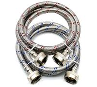 Washing Machine Hoses 5Ft - 2 Pack 3/4 Inch FHT GHT Stainless Steel Wahser Hose, Hot & Cold Water Supply Lines, High Temperature & Burst Resistant, Brass Core Fittings, Red/Blue Color for Washer