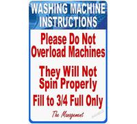 Washing Machine Instructions Do Not Overload Laundromat Metal Sign 12"x8"