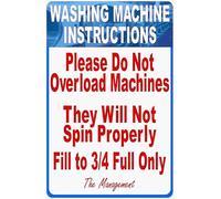 Washing Machine Instructions Do Not Overload Sign. Metal. Laundromat Business Signs 8x12 inch