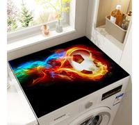 Washing Machine or Dryer Top Protector Mat Cover Football 3D Print Anti Slip Silicone Washer Top Cover Wear-Resistant Dust and Dirt-Resistant Draining Mat for Kitchen Fridge (Black,50x80cm)