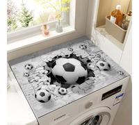Washing Machine or Dryer Top Protector Mat Cover Football 3D Print Anti Slip Silicone Washer Top Cover Wear-Resistant Dust and Dirt-Resistant Draining Mat for Kitchen Fridge (White,30x40cm)