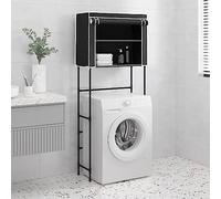 Washing Machine Shelf with 2 Shelves, Black, 71 x 29.5 x 170.5 cm, Iron Robust Bathroom Shelf, Organiser Shelf for Bathroom, Kitchen, Toilet, Guest Room with Towel Rail and Wall Holder