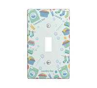 Washing Machine Single Light Switch Cover Plate, Playful Modern Soap Laundry Basket Spring Light Blue Plastic Standard Size Toggle Switch Cover for Home Living Room Bedroom Bathroom Decor (Single)