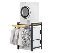 Washing Machine Stacking Kits, Washer Dryer Stacking Kit with Countertop, Over the Washer Storage Shelf with Sliding Rail Bracket, Washing Machine Storage Stand (Black)