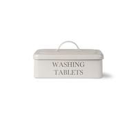 Washing Machine Tablets Storage Box in Chalk White, Metal Enamel Caddy Tidy Metal Box with Lid, Utility Room Washing Tablets Box
