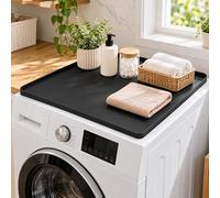 Washing Machine Top Mat for Haier HW90-B14367TU1, Black Silicone | Black 68.5 x 68.5 cm silicone top mat with raised spill-catching edges, non-slip grip and a flexible, wipe-clean surface.