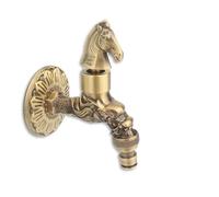 Washing Machine Wall Mount Tap 1/2 Full Copper Antique Carved Animal Handle Single Cold Water Faucet Bathroom 3/4 Washing Machine Faucet Horse