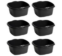 Washing Up Bowl with Integral Handles - High Gloss Durable Plastic Kitchen Sink Bowl - 32cm Square (9L) - Black - Pack of 6