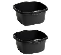 Washing Up Bowl with Integral Handles - High Gloss Durable Plastic Kitchen Sink Bowl - 32cm Square (9L) - Black - Pack of 2