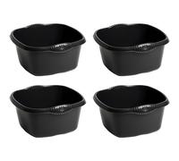 Washing Up Bowl with Integral Handles - High Gloss Durable Plastic Kitchen Sink Bowl - 32cm Square (9L) - Black - Pack of 4