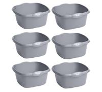 Washing Up Bowl with Integral Handles - High Gloss Durable Plastic Kitchen Sink Bowl - 32cm Square (9L) - Silver - Pack of 6