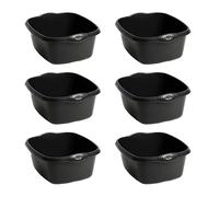 Washing Up Bowl with Integral Handles - High Gloss Durable Plastic Kitchen Sink Bowl - 39cm Rectangular (12L) - Black - Pack of 6