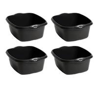 Washing Up Bowl with Integral Handles - High Gloss Durable Plastic Kitchen Sink Bowl - 39cm Rectangular (12L) - Black - Pack of 4