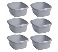 Washing Up Bowl with Integral Handles - High Gloss Durable Plastic Kitchen Sink Bowl - 39cm Rectangular (12L) - Silver - Pack of 6