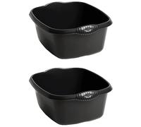 Washing Up Bowl with Integral Handles - High Gloss Durable Plastic Kitchen Sink Bowl - 39cm Rectangular (12L) - Black - Pack of 2