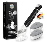 Washing Up Brush, Cleaning Brush, Detergent Dispenser, Refillable Washing Up Brush, Can Be Filled with Detergent, Black, Sponge, 2-in-1 Brush, Pot, Pan, Sink