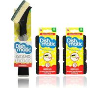 Washing Up Brush Set- Leakproof Self Standing Bacteria Free Kitchen Scourer Including 6X Extra Heavy Duty Refills Plus 1 Sponge Handle (Color May Vary)