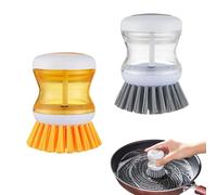 Washing Up Brush with Detergent Dispenser, Pack of 2, Kitchen Brush, Washing Up Brush, Fillable Washing Up Brush, Cleaning Dish Brush for Plates, Pots, Pans, Glassers and Sinks (Grey & Yellow)