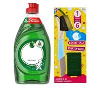 Washing Up Liquid Original (320ml) with Dish Sponge Starter Kit - Fillable Handle & 6 Heavy-Duty Refills | Powerful Grease-Cutting Washing Up Set for Dishes, Pots & Pans