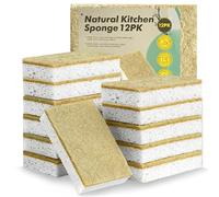 Washing Up Sponges 12 Pack - Natural Cellulose & Sisal Non Scratch Heavy Duty Kitchen Dish Sponges, Biodegradable Compostable Cleaning Sponge Scourers for Household, Kitchen Cookware