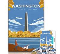 Washington 1000 Piece Jigsaw Puzzles for Teenagers,Stress Reliever Staycation Kill Time with Matching Poster And Trivia Sheet 38x26cm