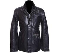 Washington Black Men's Classic Military Style Borg Collar Designer Real Italian Lambskin Leather Double Collared Winter Coat (SIZES: XS TO 5XL Available) (3XL)
