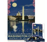 Washington City by Night Jigsaw Puzzles 1000 Pieces for Teenagers Mind Challenge Peaceful Fun Seamless Fit Bday Surprise (50x75cm)