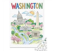 Washington D.C. Landmark Illustration Jigsaw Puzzle for Adults, 1000 Piece | For a patient pastime, this adult jigsaw puzzle with 1000 pieces works well for solo leisure or shared family time.
