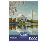 Washington D.C. Landmarks Illustration 1000 Piece Jigsaw Puzzle, Historic Square Architecture, 1000 Pieces for Adults, for Families, Relaxing Challenge, 70x50cm/1000pcs