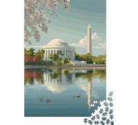 Washington D.C. Landmarks Illustration Jigsaw Puzzle 1000 Pieces, Global Monument Landscape, 1000 Pieces for Adults, Family Night Game for Home Décor Fans, Gift Idea, 38x26cm/1000pcs