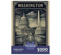 Washington D.C. Monument Illustration 1000 Piece Jigsaw Puzzle, Historic Square Architecture, 1000 Pieces for Adults, for Families, Relaxing Challenge, 38x26cm/1000pcs