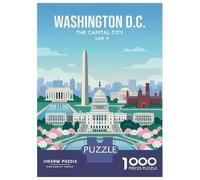 Washington D.C. Skyline with Cherry Blossoms 1000 Piece Jigsaw Puzzle, European City Streetscape, Thick Cardboard Pieces, Screen-Free Fun for Puzzle Lovers, 70x50cm/1000pcs