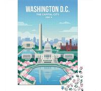Washington D.C. Skyline with Cherry Blossoms Travel Puzzle 1000 Pieces, Modern City Skyline, 1000 Pieces for Adults, Family Night Game for Families, Decorative Artwork, 52x38cm/1000pcs