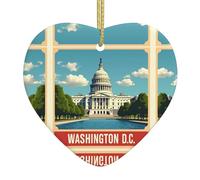Washington Dc Capitol Buildin Christmas Tree Ceramic Hanging Heart Shaped Ornament Pendant Holiday Party Home Decor