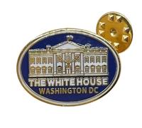 Washington DC Cherry Blossom Lapel Pin, White Pink, Metal, Enamel, White House Capitol Design, 1.12 Inch, Dark Blue, 1.12"