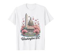 Washington DC Cherry Blossoms Landmark Art Souvenir Value Graphic T-Shirt, Men, White, S