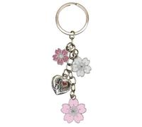 Washington DC Cherry Metal Charm Keychain, Silver/Gold, Metal, Cherry Theme, Bag Hanger Ring, Cherry Blossom Charm - Silver Tone, 4.75